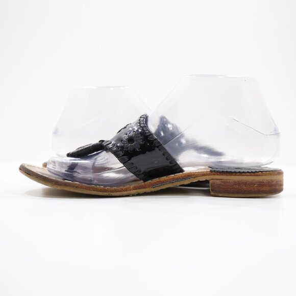 Jack Rogers Jacks Black Patent Leather Flat Thong Sandals - 7 - Picture 5 of 7